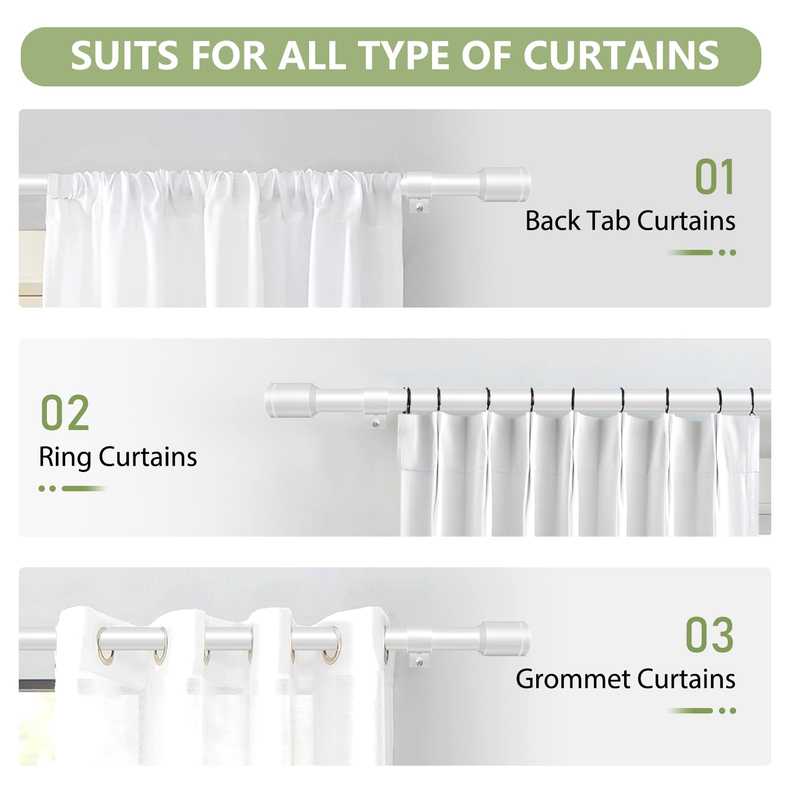 Edidonson white curtain rod close-up showing durable finish