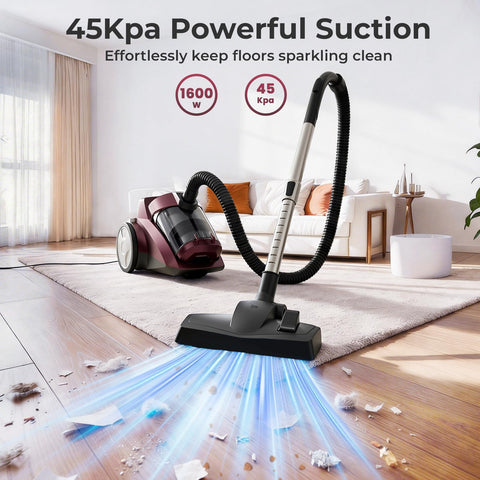 EDLOENS canister vacuum's 1600W motor captures dirt quickly