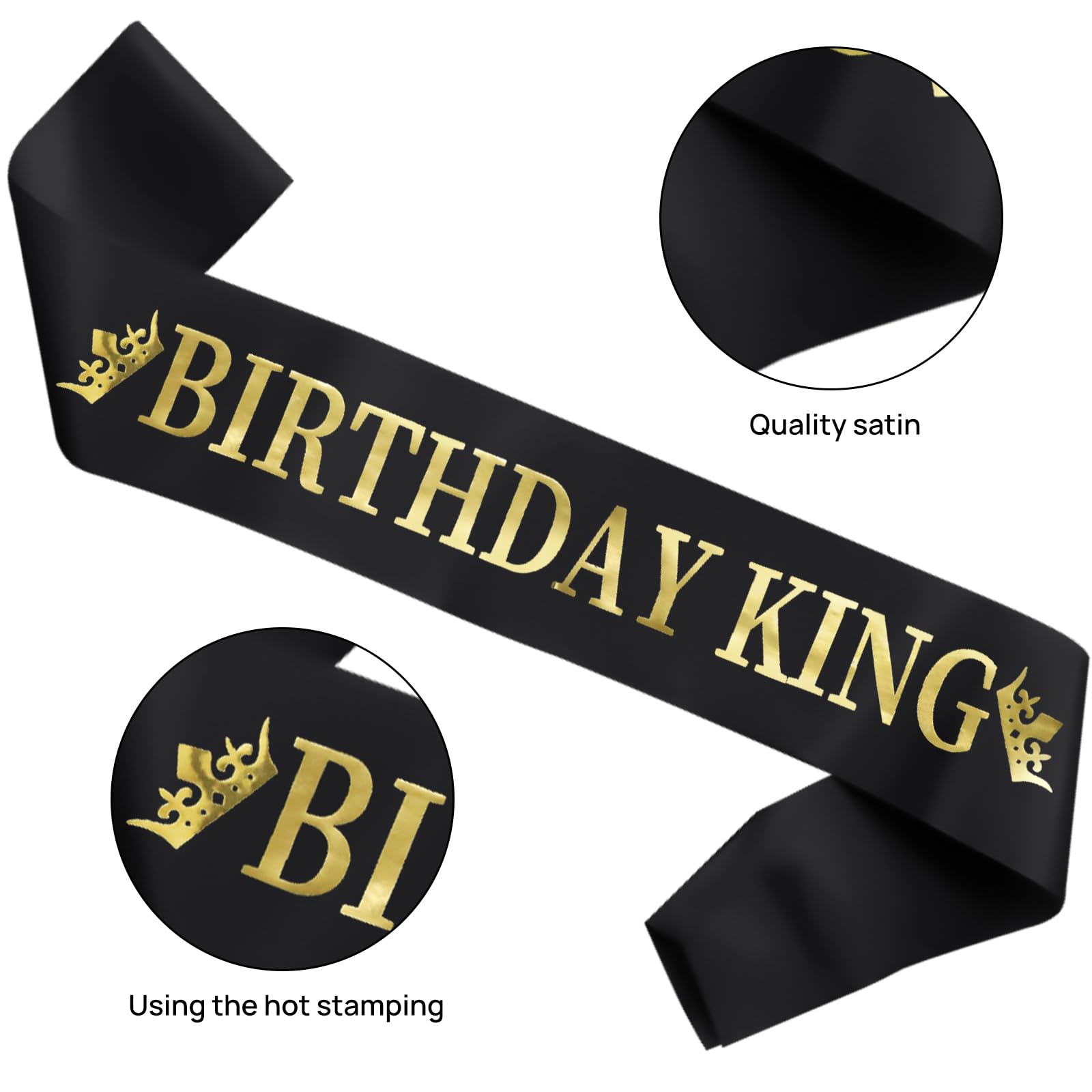 Edussy sash embroidery close-up showing 'Birthday King' text.