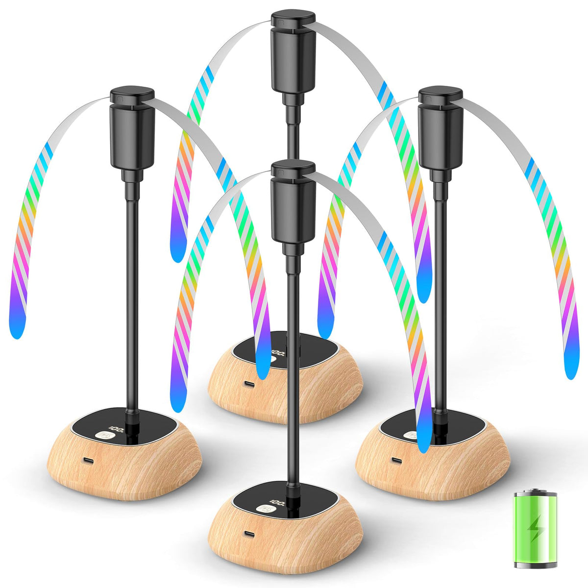 Edvision rechargeable fly fan table with LED display for all-day outdoor dining.