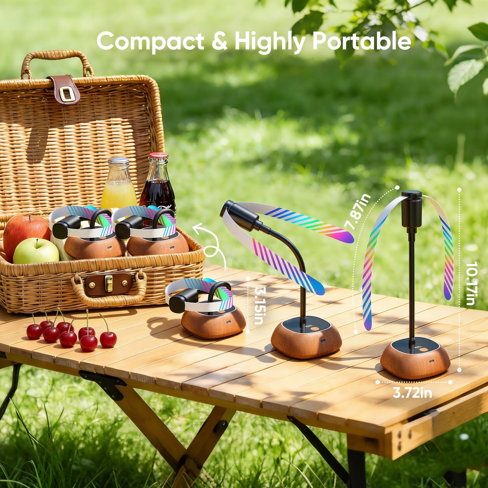 Edvision fly fan includes a bottom hook for easy hanging at picnics.