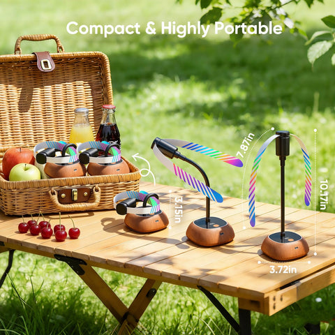 Edvision fly fan includes a bottom hook for easy hanging at picnics.