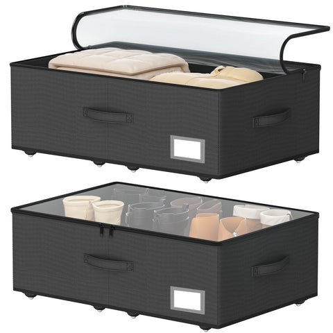 EE-RoomWorld underbed storage bin with wheels, front view showing easy glide under the bed