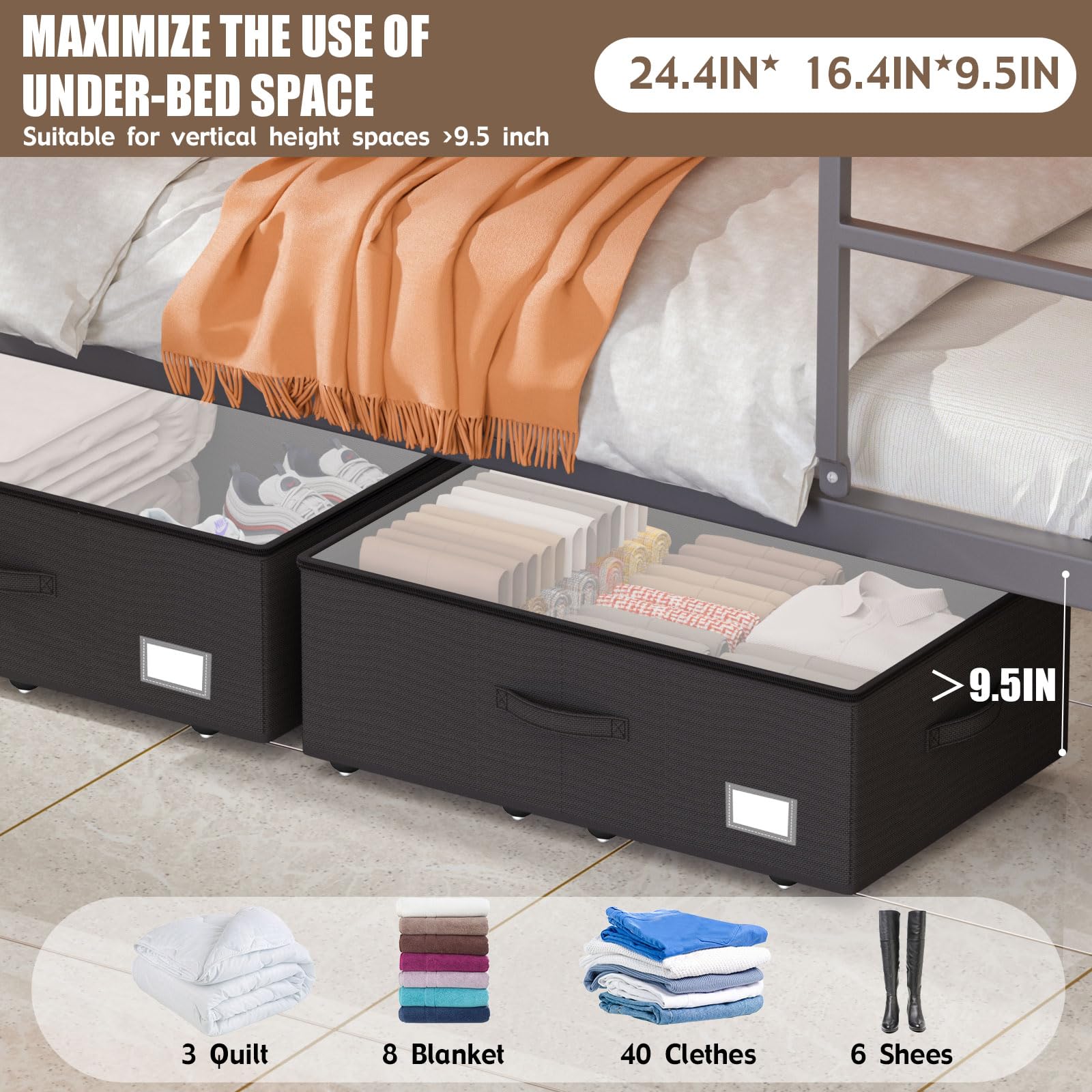 EE-RoomWorld underbed storage bin with wheels, side view emphasizing portability