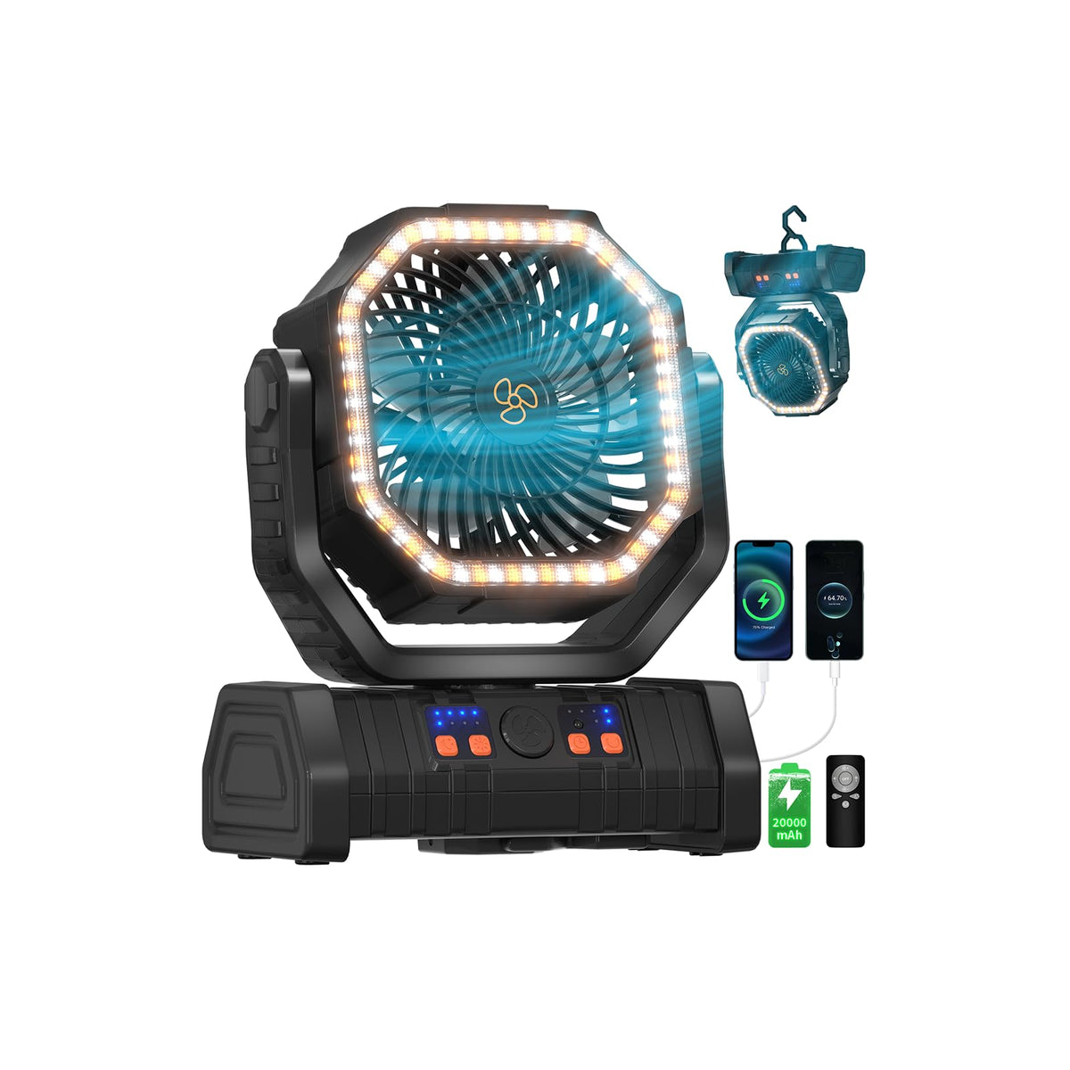 EEIFO portable fan with LED lantern keeps you cool outdoors during camping.