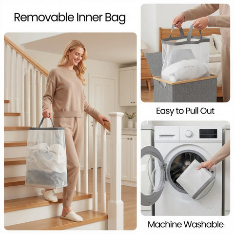 eflucky lid blocks dust and helps contain odors in the laundry area