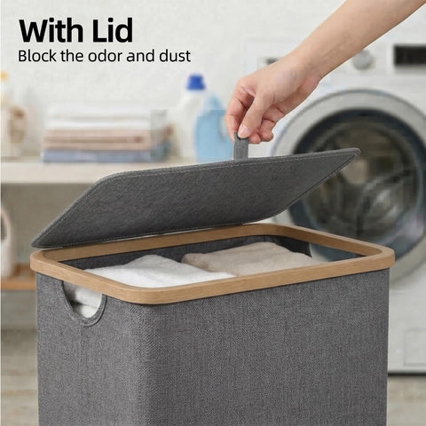 eflucky narrow 75L hamper with bamboo handles easy to move between rooms