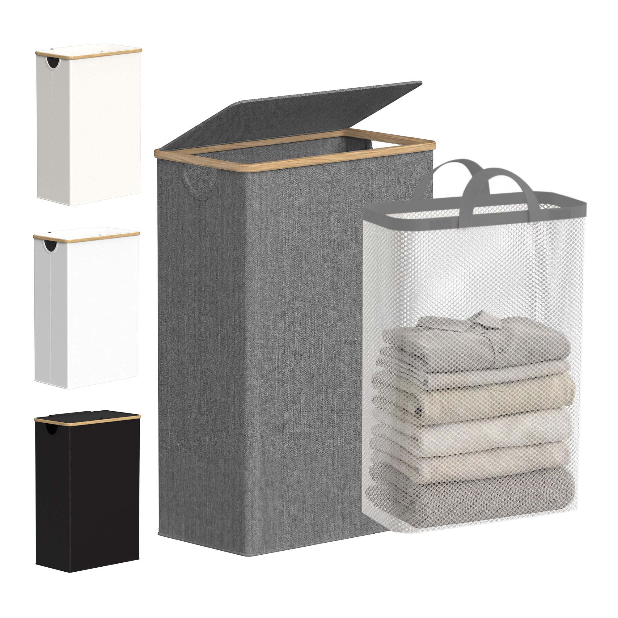 eflucky slim laundry basket with lid showing space-saving design in a modern bathroom