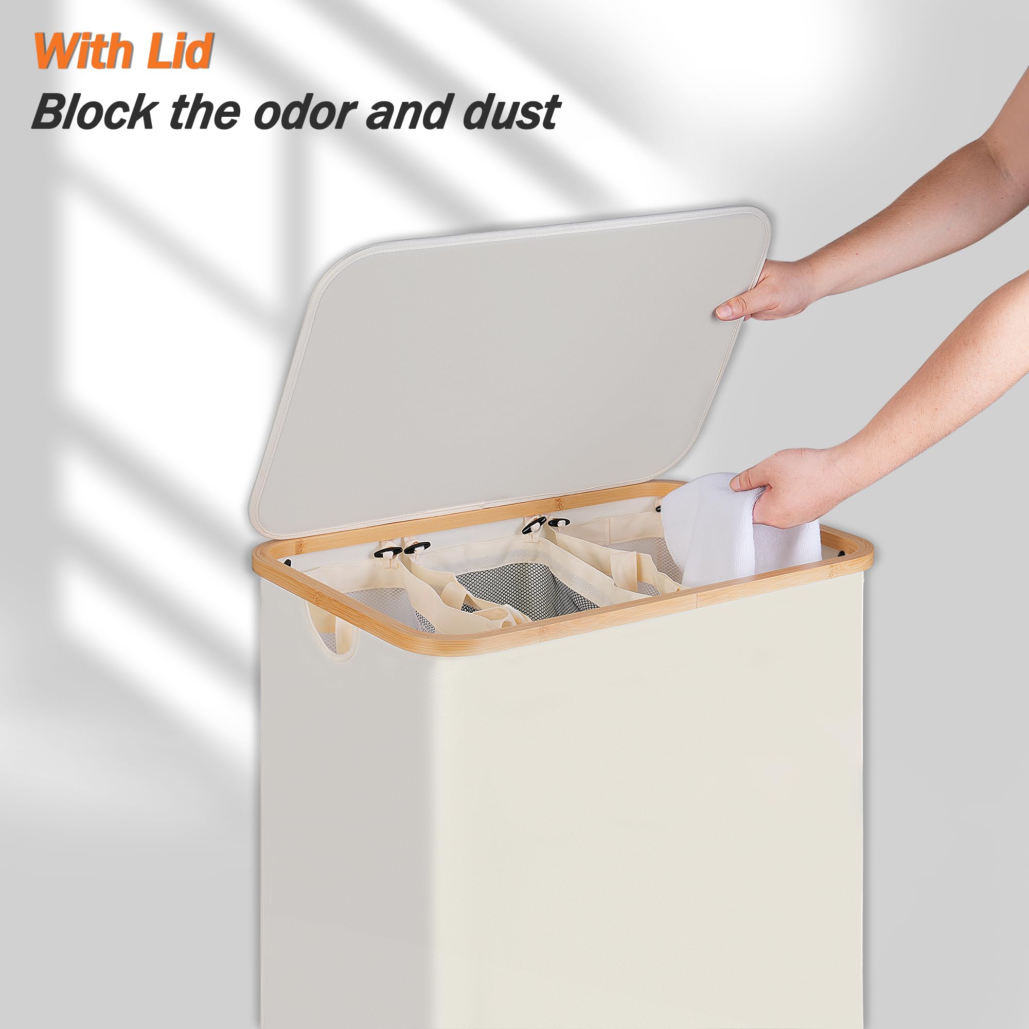efluky 3-section basket with bamboo handles for smooth transport