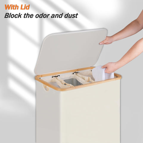 efluky 3-section basket with bamboo handles for smooth transport