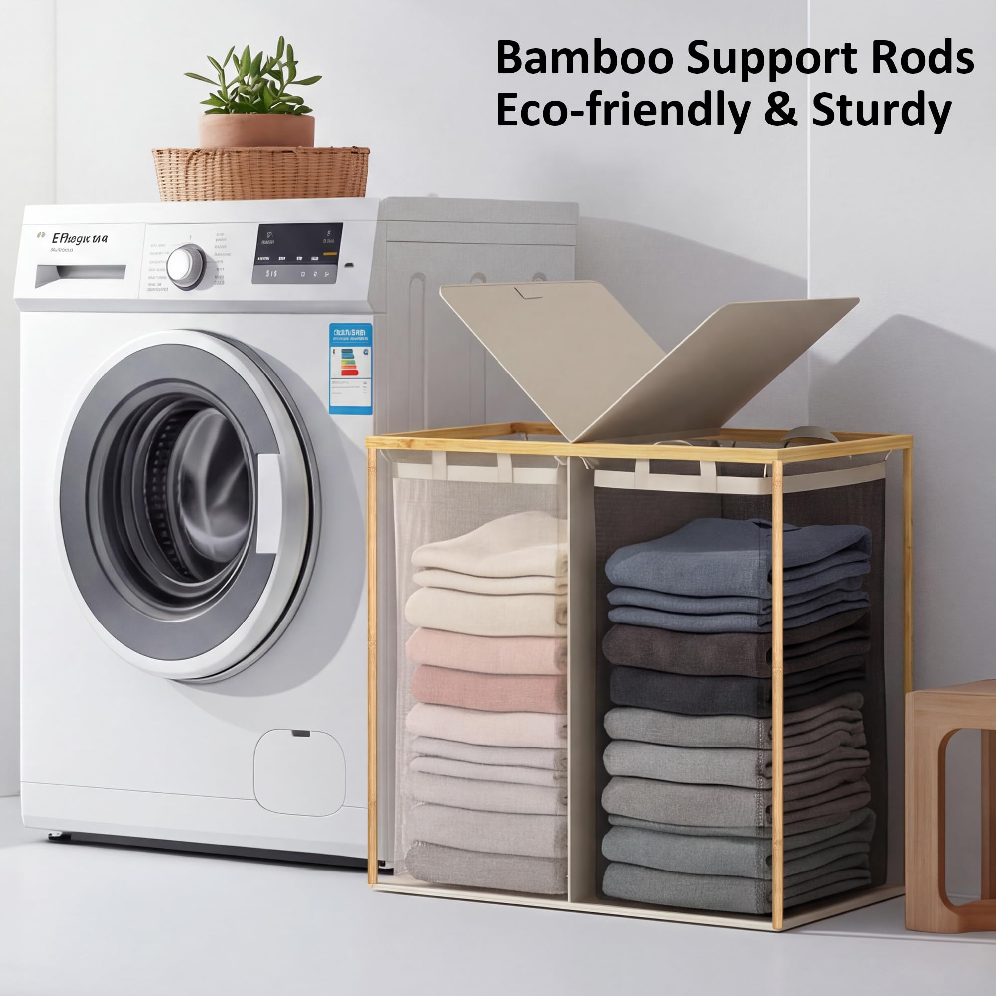 efluky bamboo handles provide a sturdy grip for transporting laundry