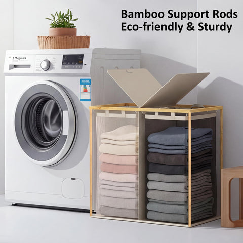 efluky bamboo handles provide a sturdy grip for transporting laundry