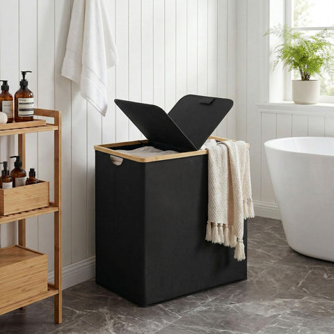 efluky double laundry hamper with removable bags for easy transport.