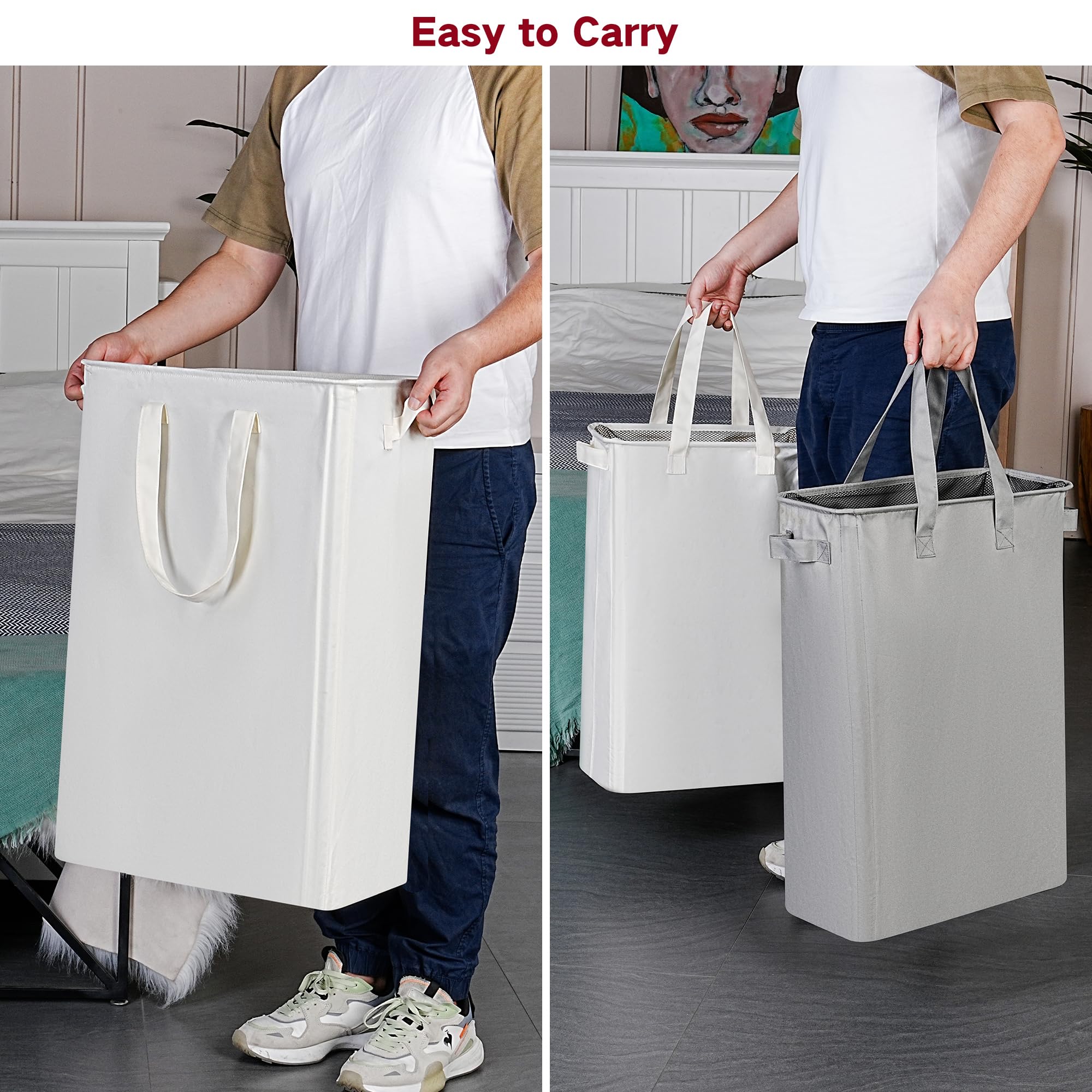 efluky Slim Laundry Basket drawstring mesh cover keeps dust out.