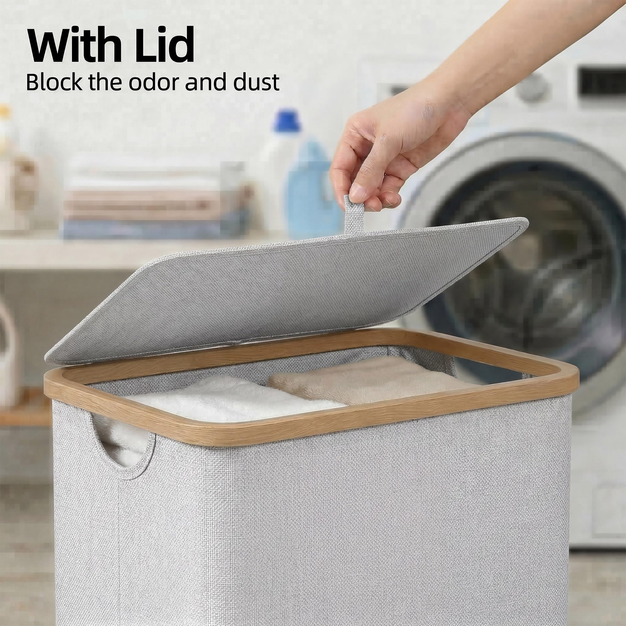 efluky laundry basket with bamboo handles and top frame for easy carrying
