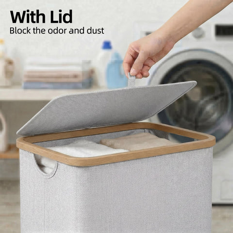 efluky laundry basket with bamboo handles and top frame for easy carrying