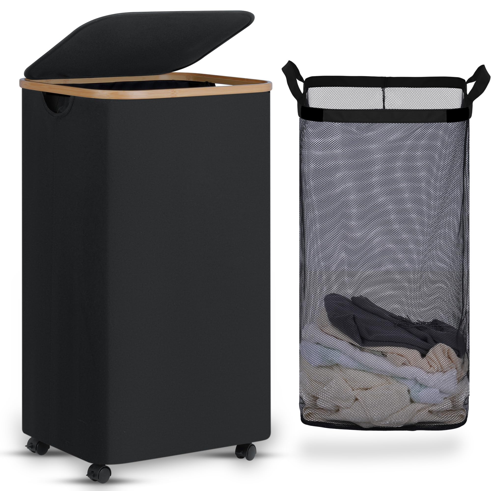 efluky laundry basket with wheels and lid for easy transport and odor concealment.