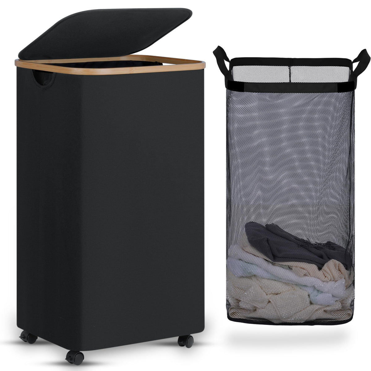 efluky laundry basket with wheels and lid for easy transport and odor concealment.
