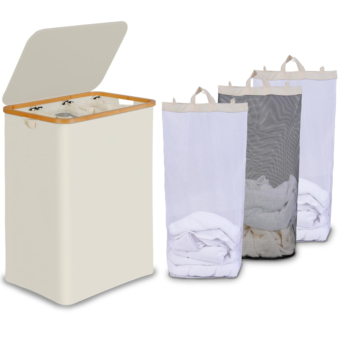 efluky laundry hamper with lid beige showing dust protection and tidy storage