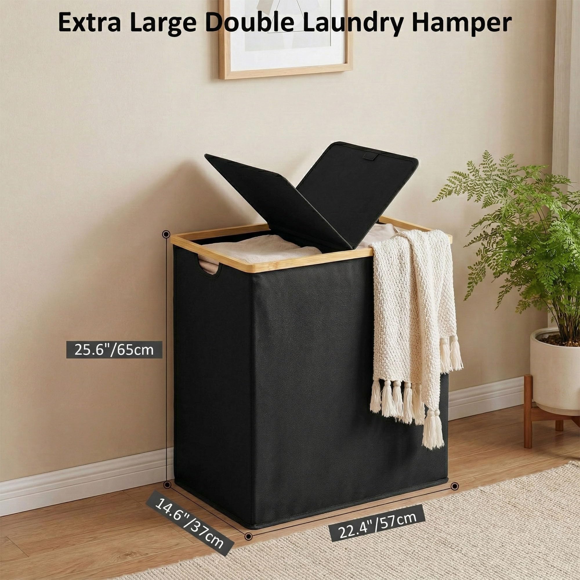 efluky lid-based odor containment and dust protection in the hamper.