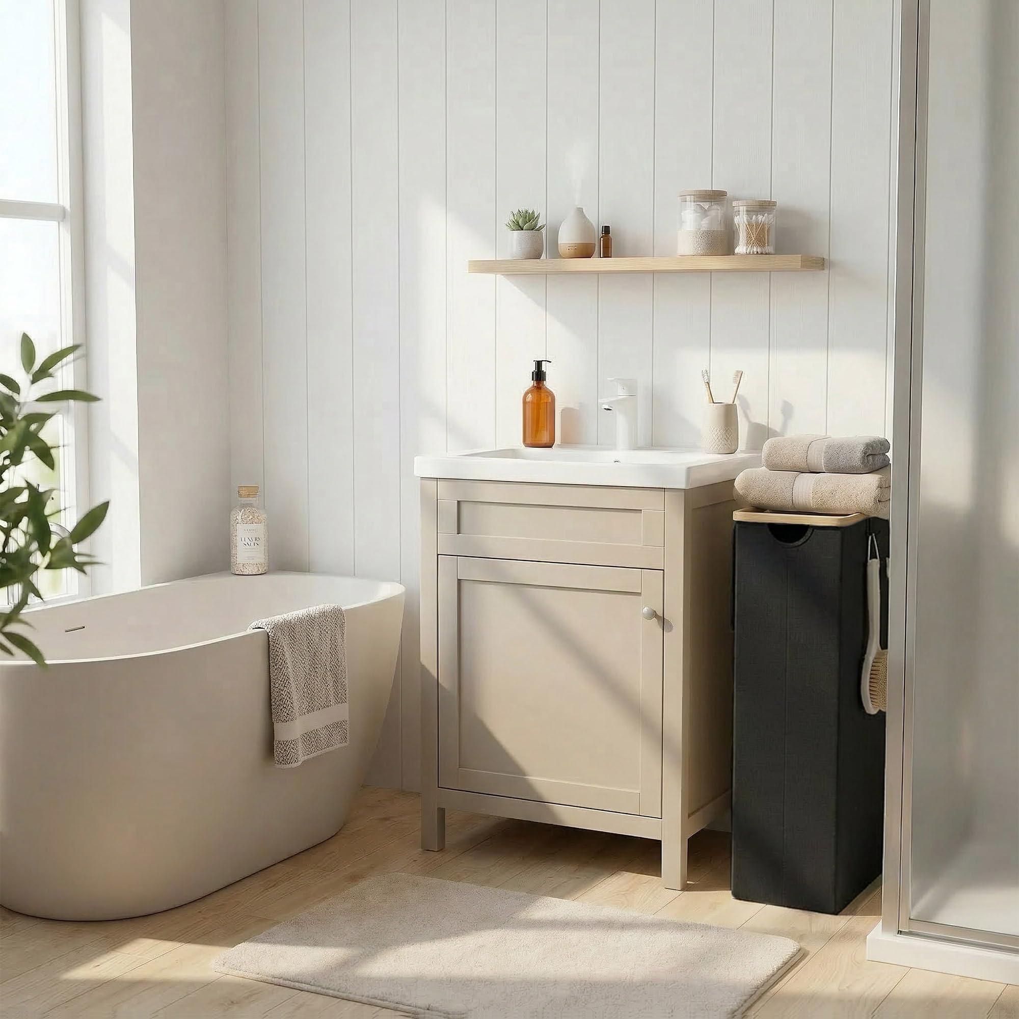 efluky narrow 75L laundry hamper fits small spaces for efficient sorting.