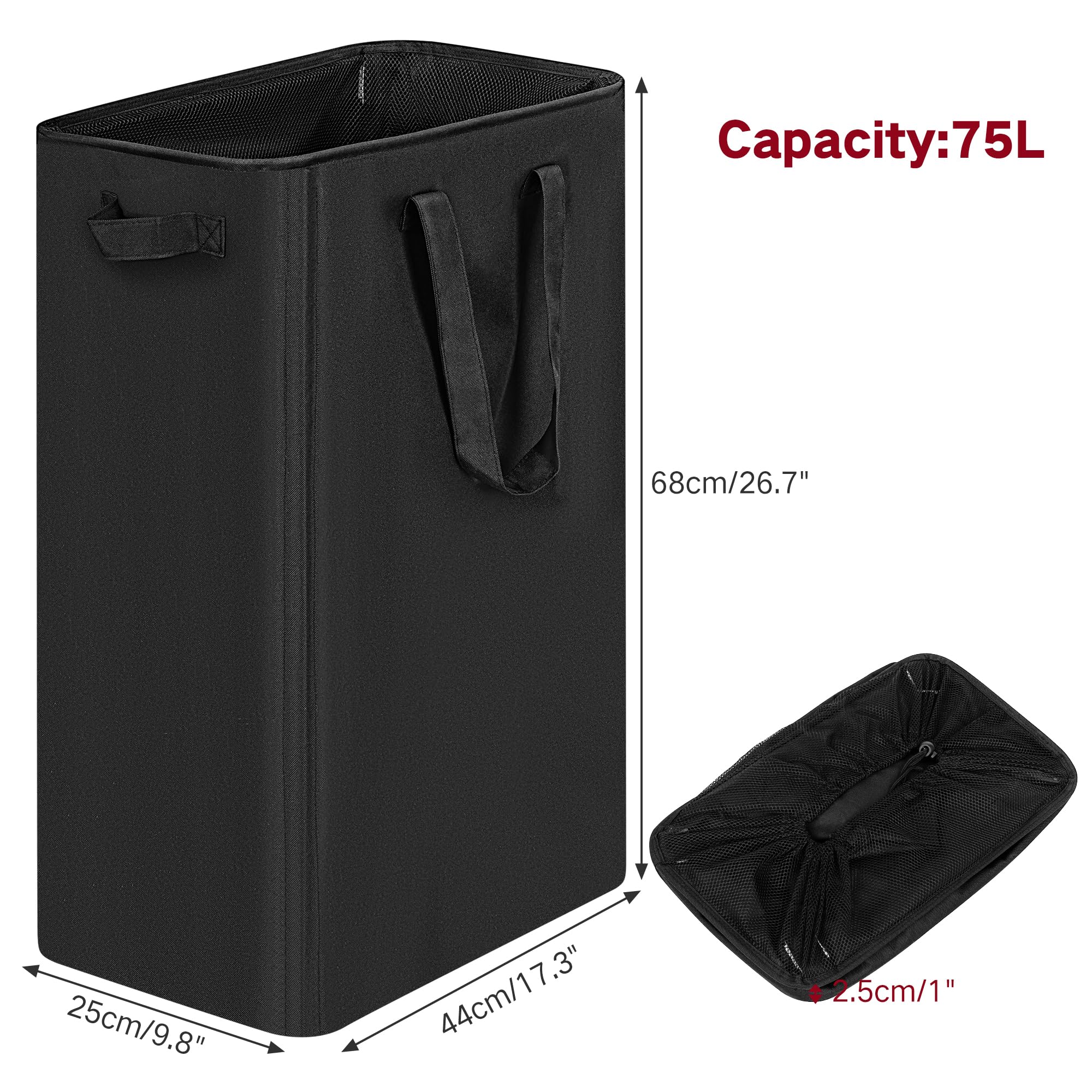 efluky Narrow laundry hamper with handles for easy transport