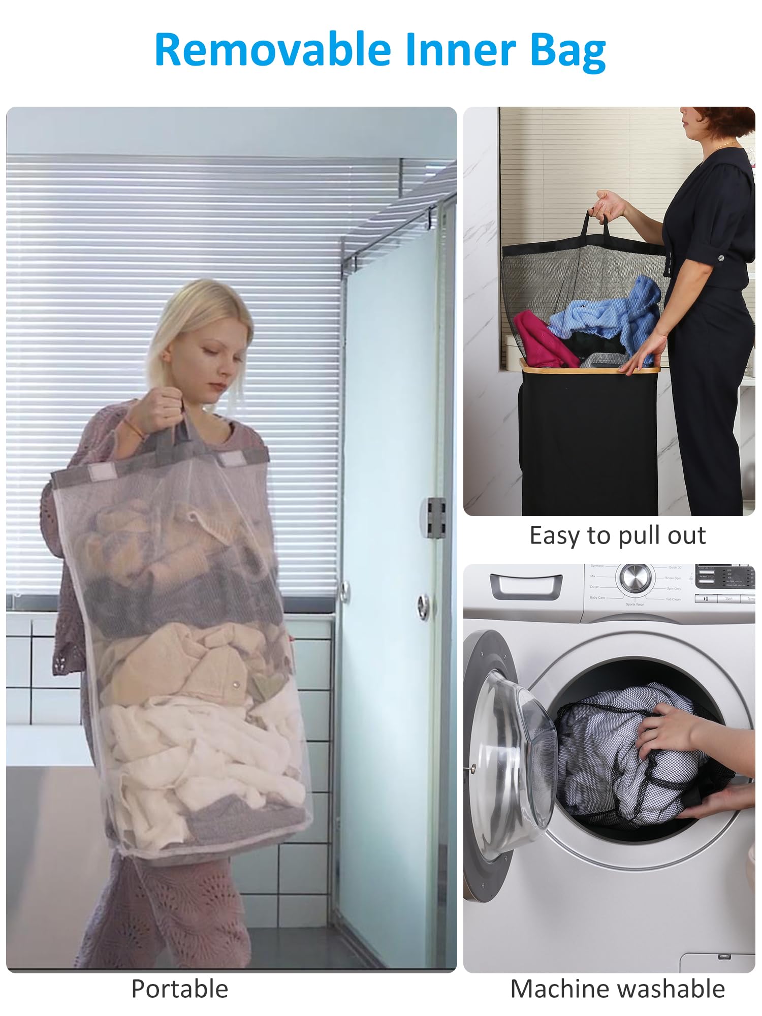 efluky removable liner makes sorting and washing clothes quick and tidy.
