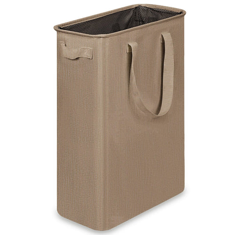 efluky slim laundry basket beside washer and dryer for space-saving storage.