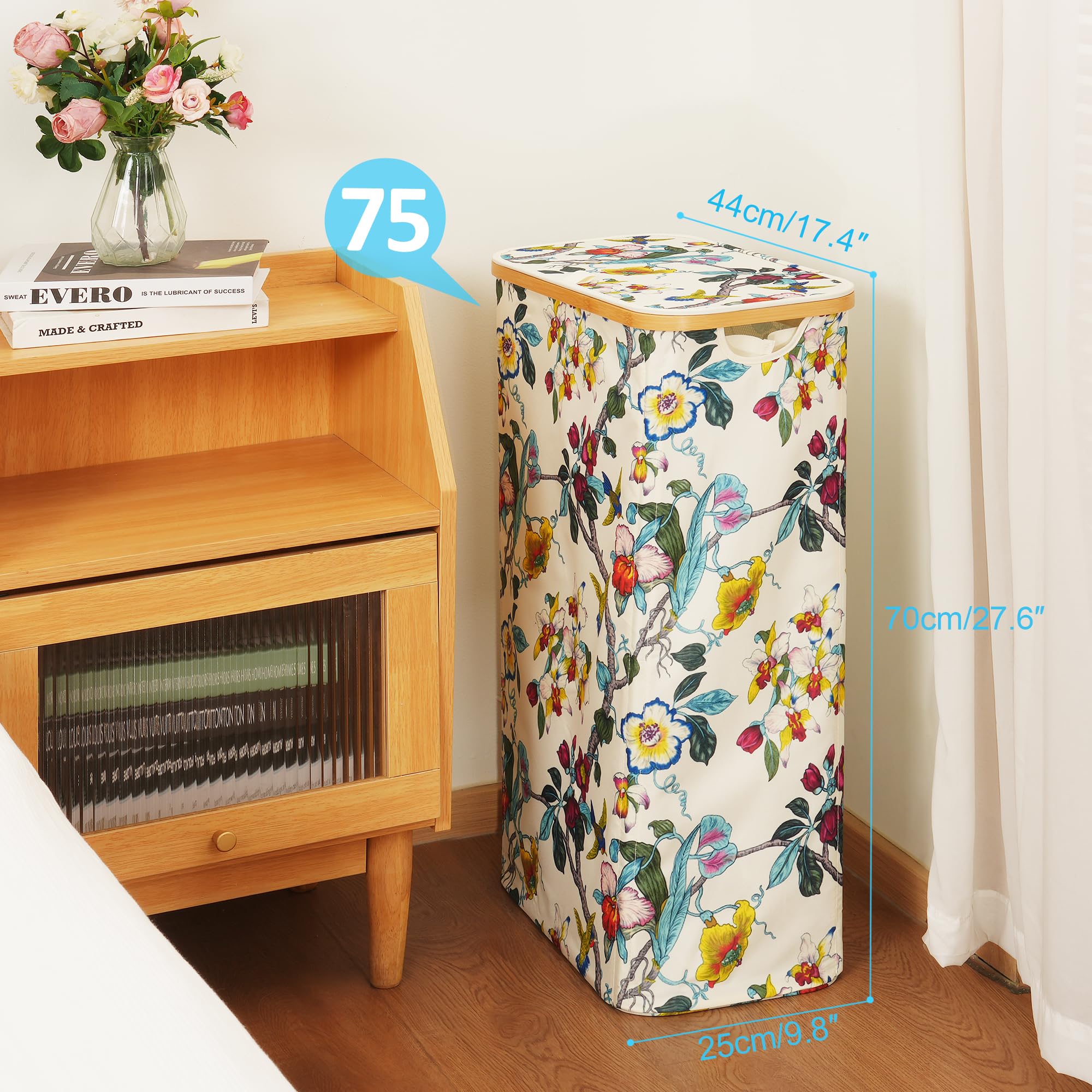 efluky slim laundry basket with bamboo handles for easy moving between spaces