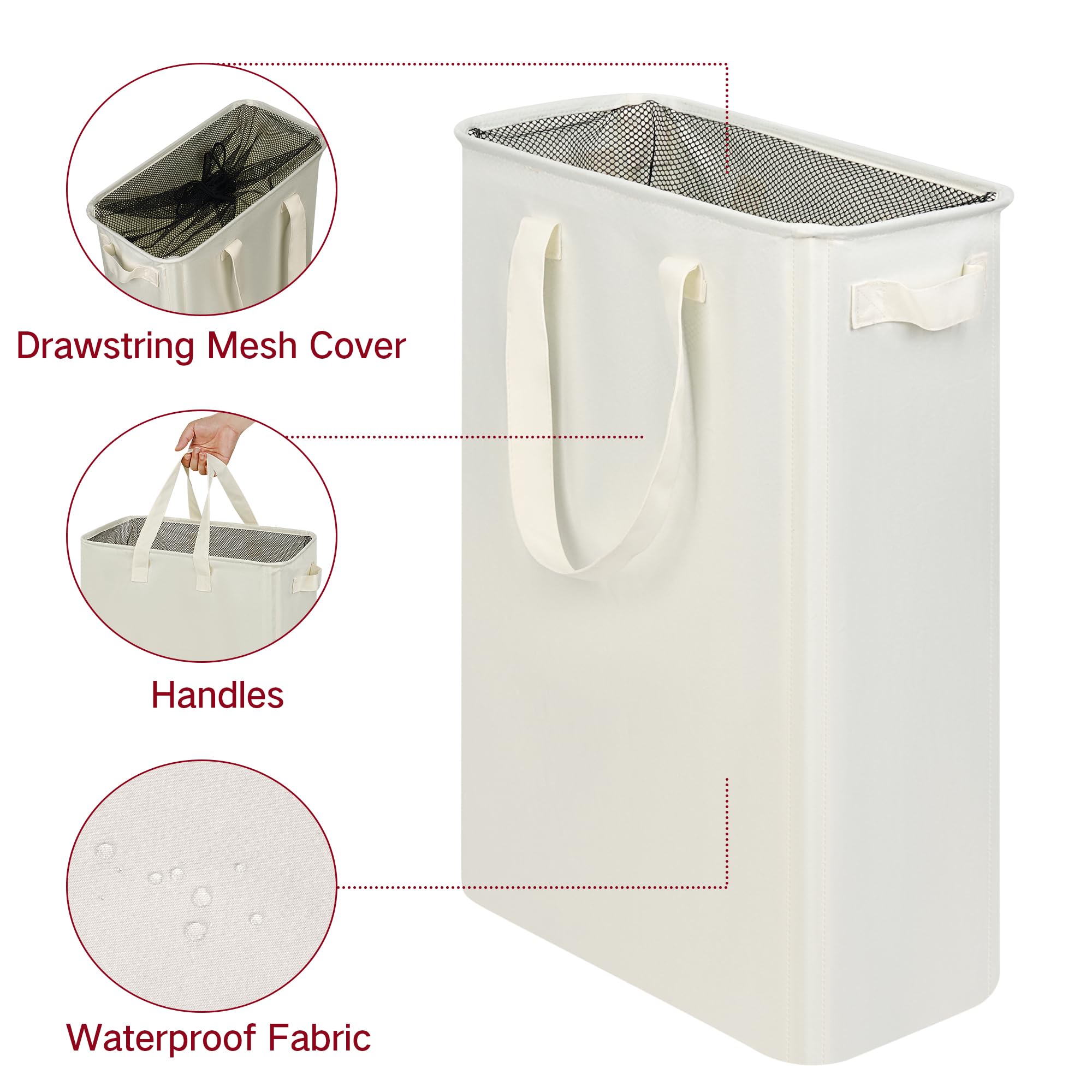 efluky Slim Laundry Basket full of clothes demonstrates 75L capacity.
