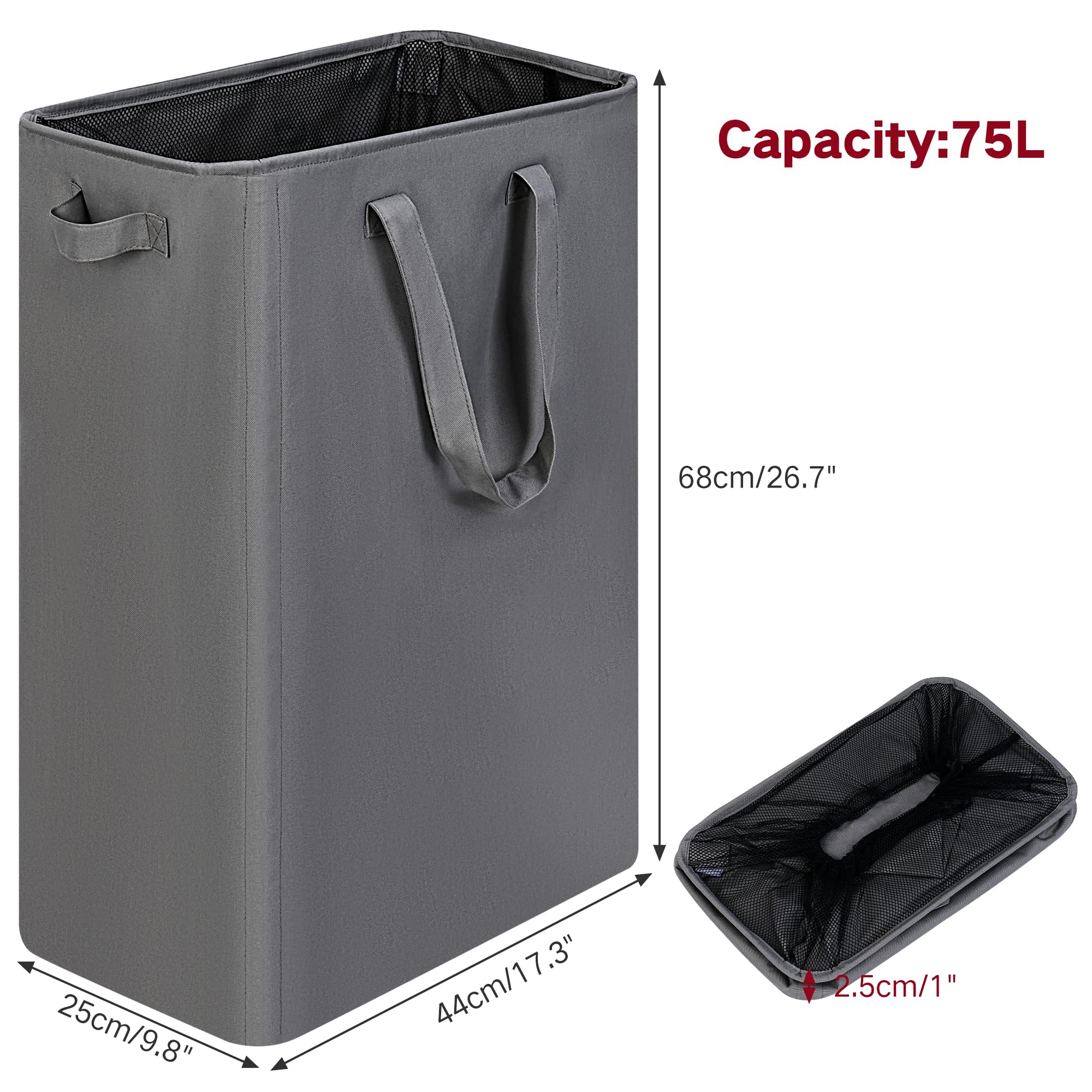 efluky Slim Laundry Basket front view shows tall profile ideal for dorm rooms.