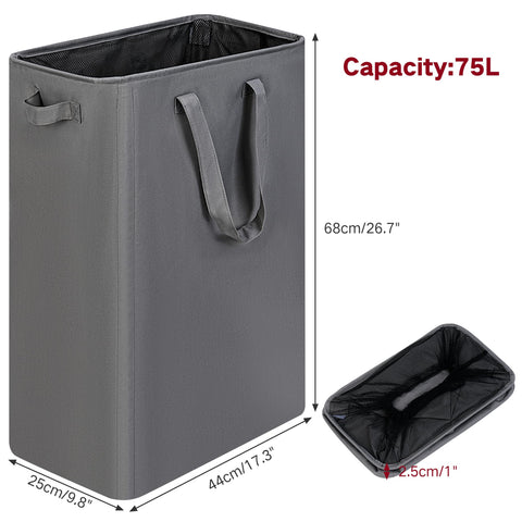 efluky Slim Laundry Basket front view shows tall profile ideal for dorm rooms.