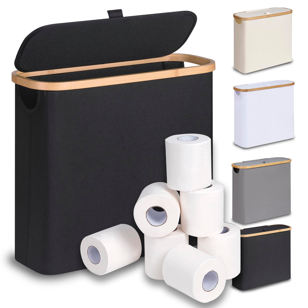 efluky 28L toilet paper basket with lid keeps bathroom storage tidy.