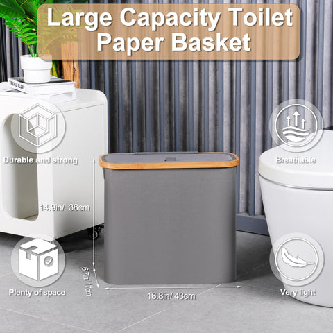 efluky bamboo-handle storage basket opened for easy roll access and transport.
