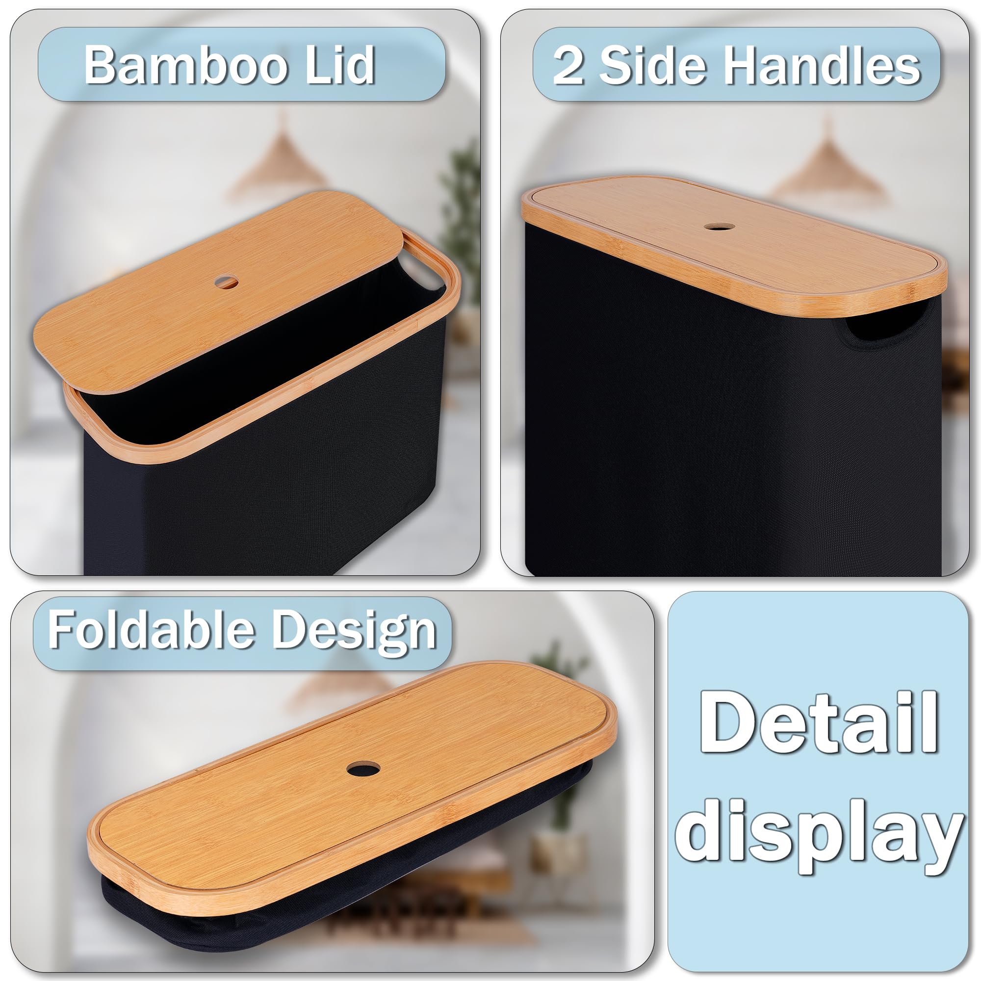 efluky toilet paper basket with lid, close-up bamboo handle for easy movement