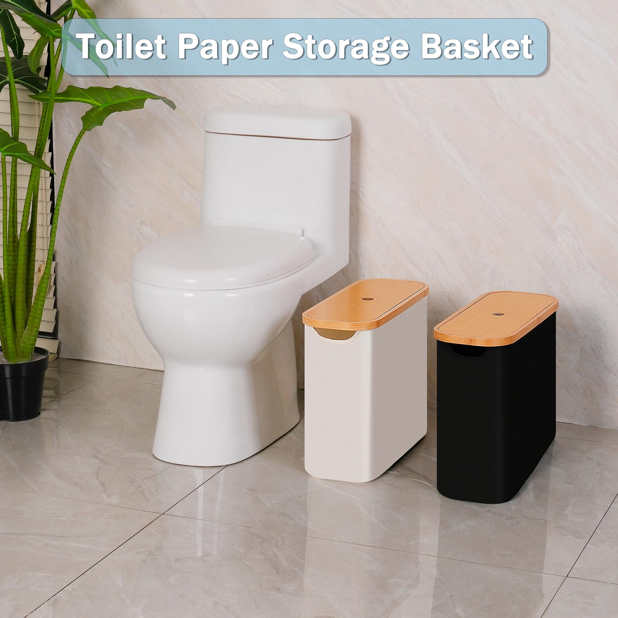 efluky toilet paper basket with lid in use beside sink for tidy bathroom storage