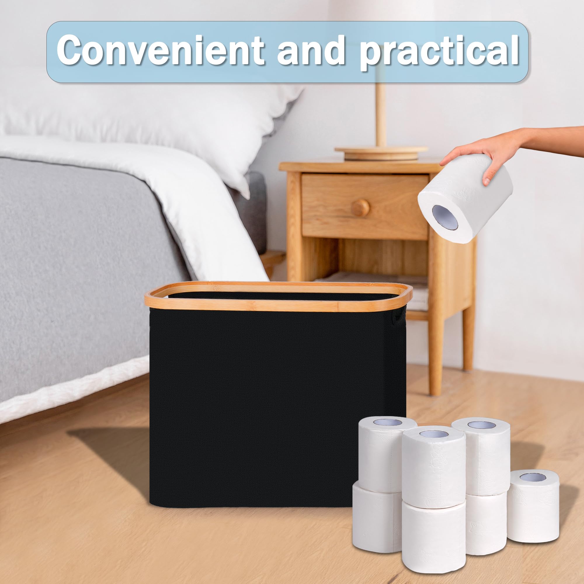 efluky toilet paper basket with lid, lid open displaying internal storage