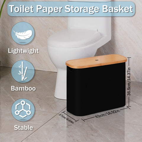 efluky toilet paper basket with lid, side view highlighting slim profile
