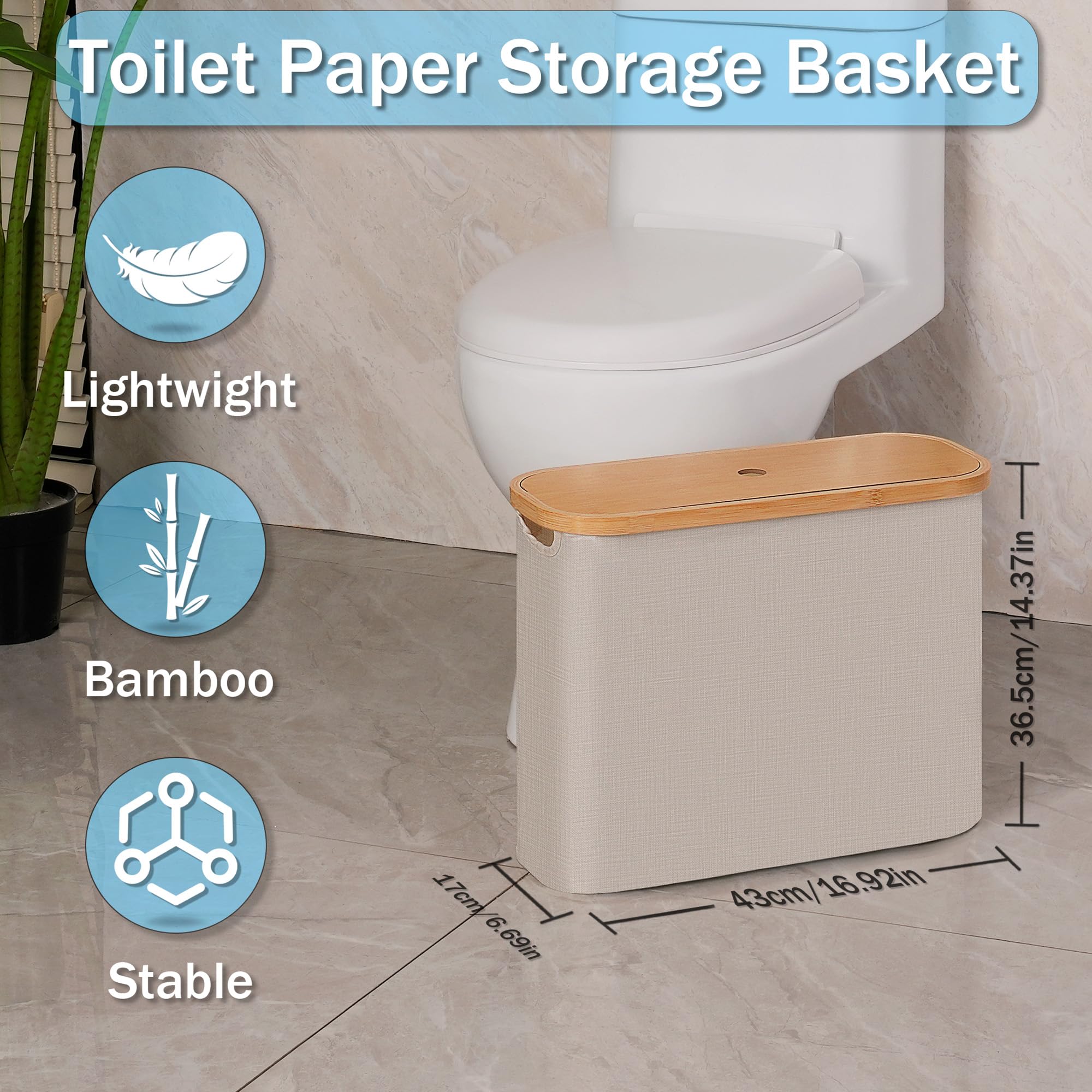 efluky toilet paper basket lid closed close-up highlights durable Oxford fabric