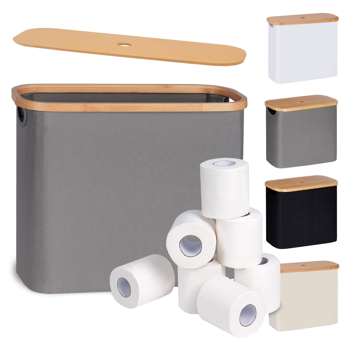 efluky toilet paper storage basket front view grey for tidy bathroom organization