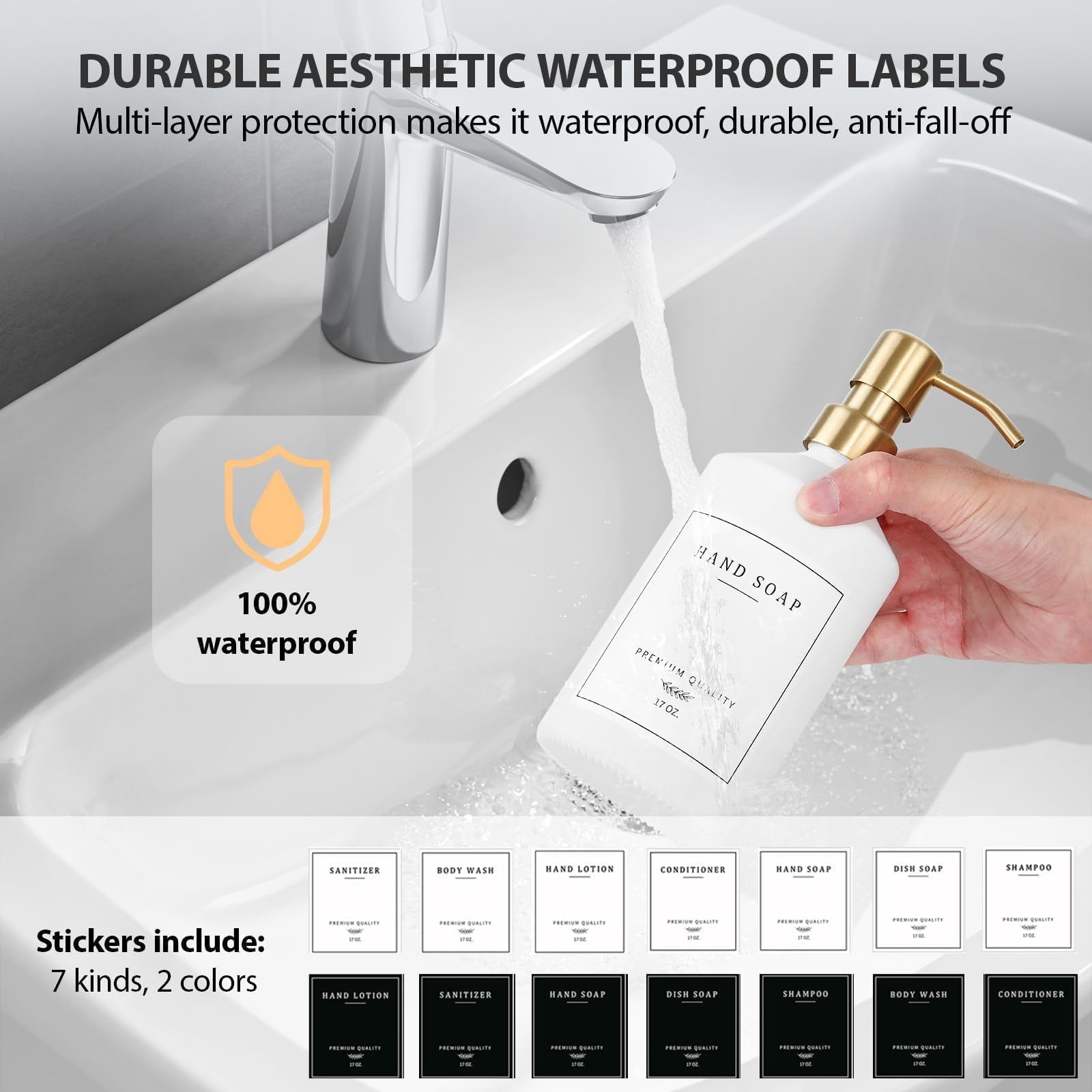 Eggs Sound Gold labels showcase 14 waterproof options for customization.