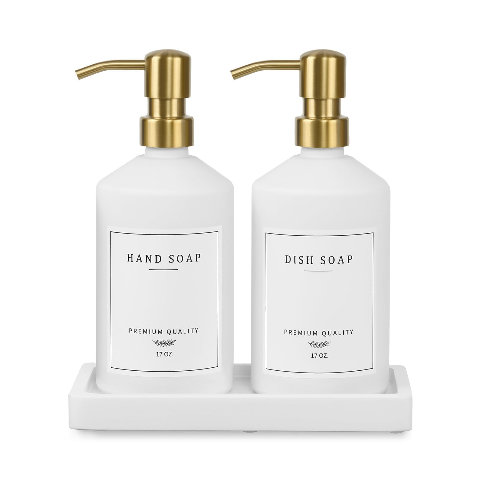 Eggs Sound Gold dispenser set with glass bottles elevates kitchen and bath organization.