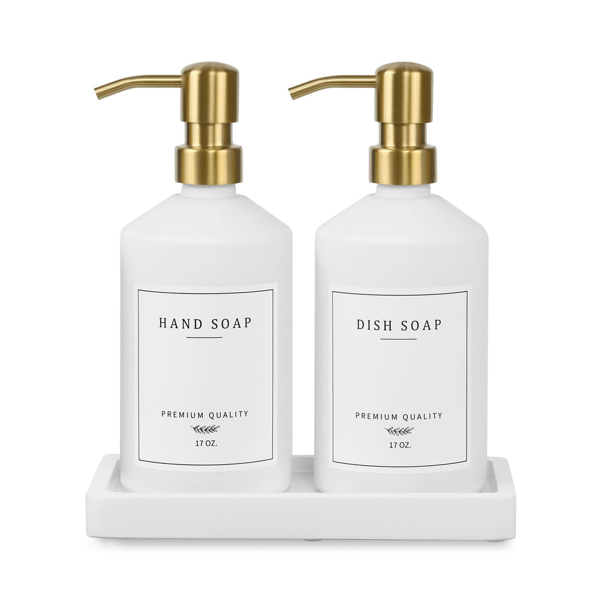Eggs Sound Gold dispenser set with glass bottles elevates kitchen and bath organization.