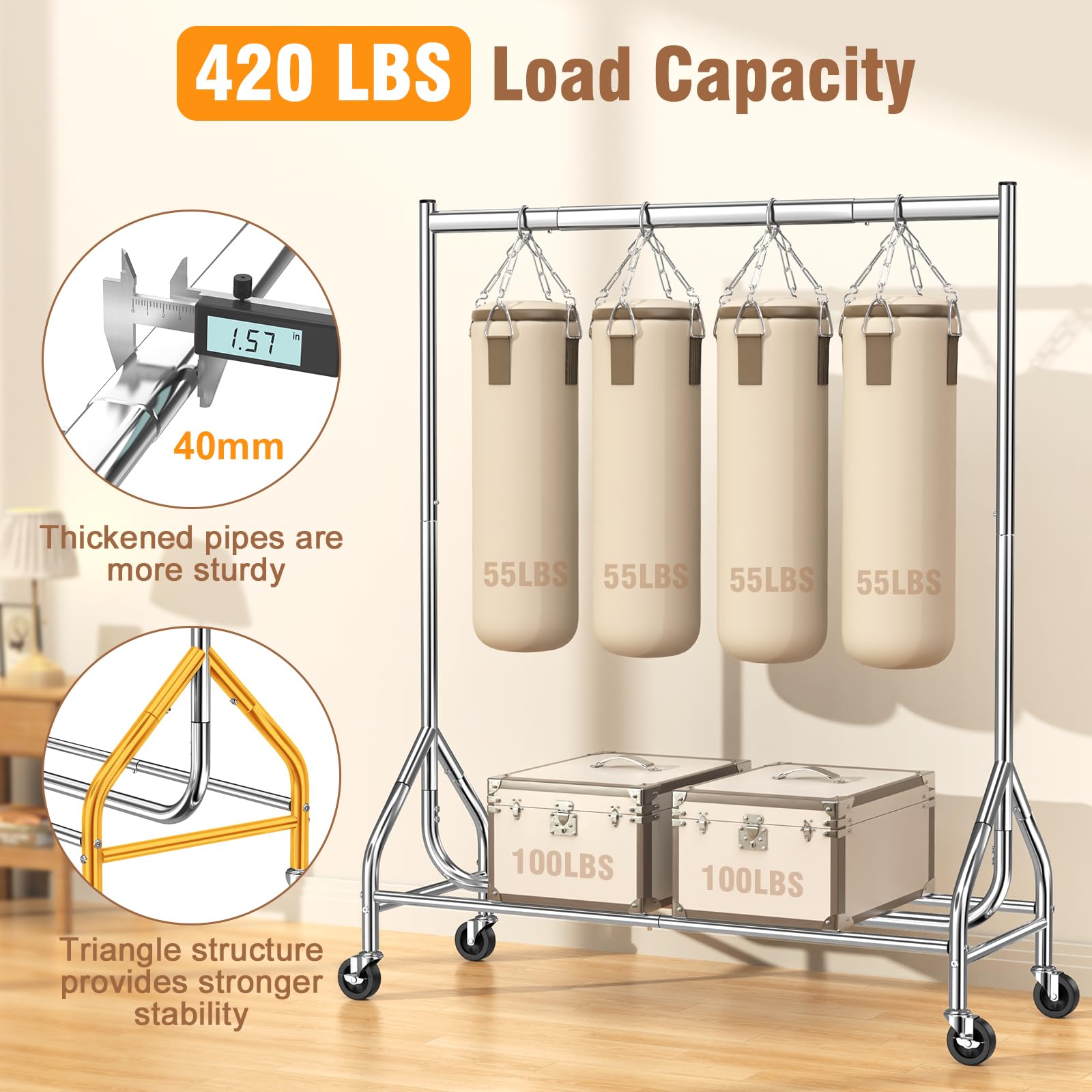 EAGMAK standing metal clothing hanger keeps coats organized and accessible