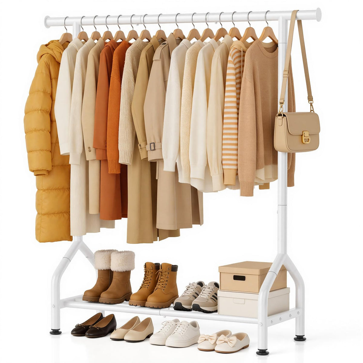 EAGMAK front view of sturdy clothing rack with shelf for organized bedroom storage