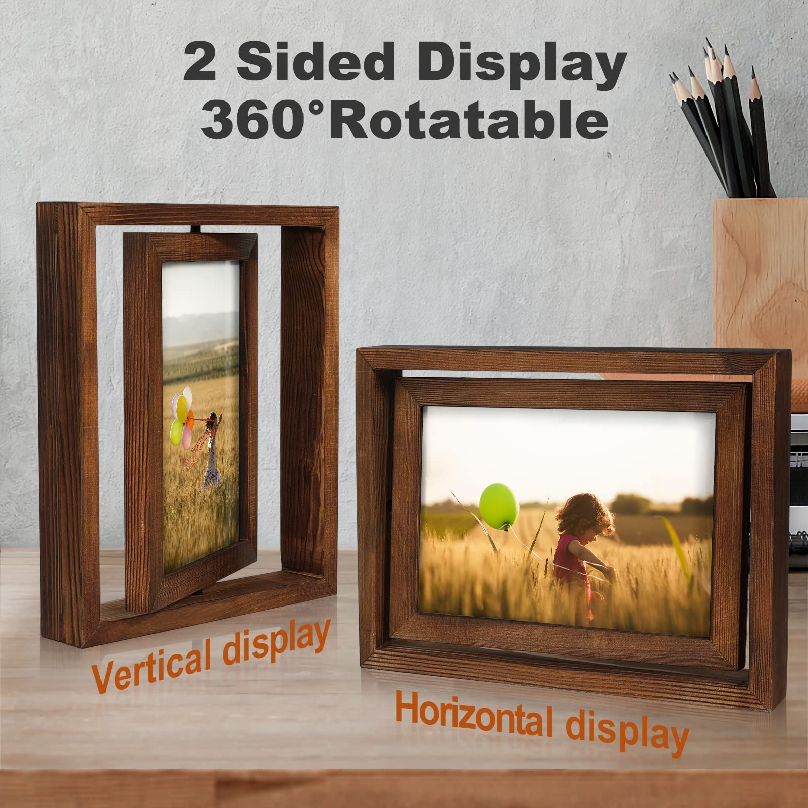 Egofine distressed wood frame on a desk adds rustic charm