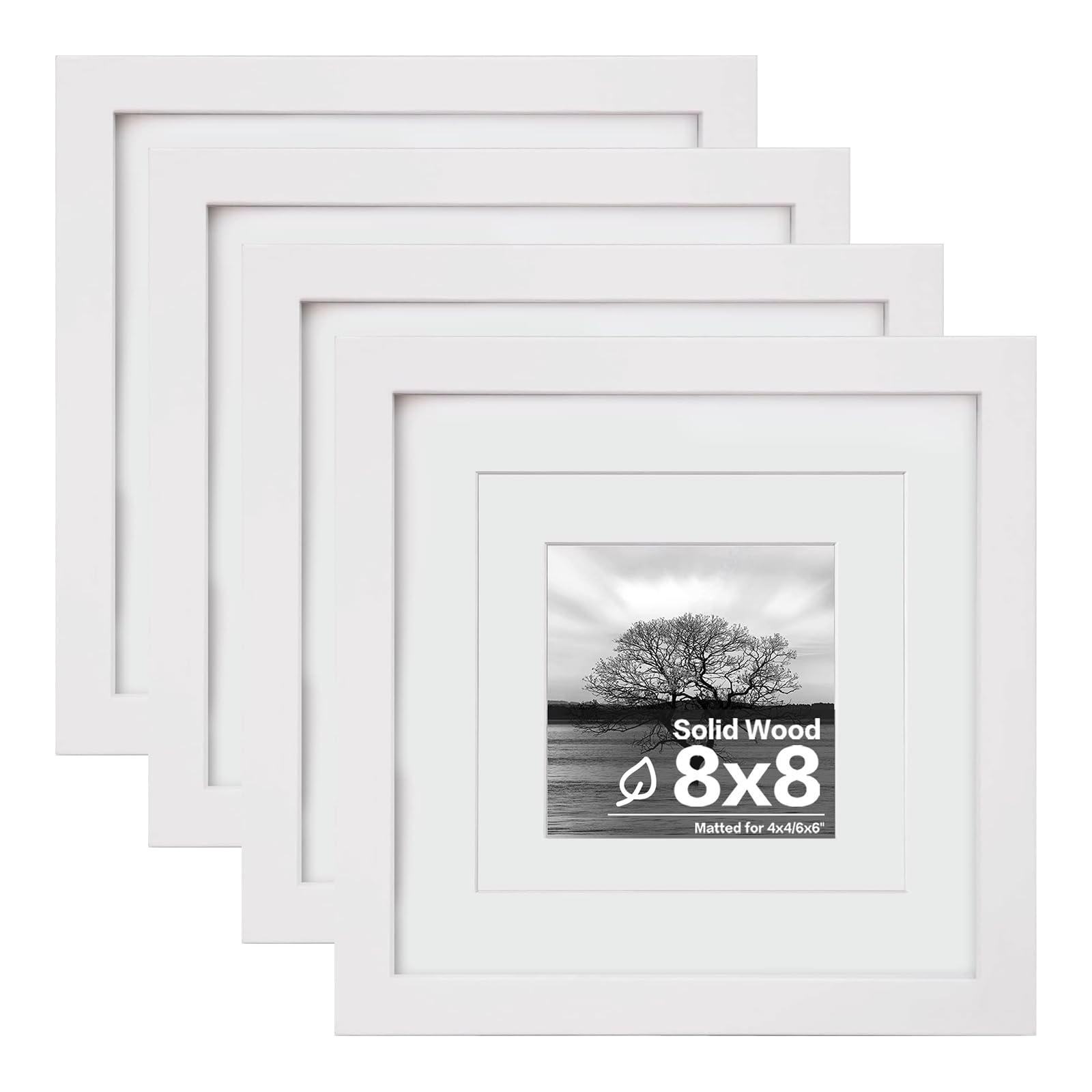 Egofine 8x8 frame front view shows white wood style for living spaces