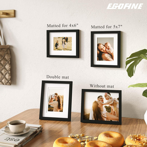 Egofine frames with mats accommodate 4x6 and 5x7 openings