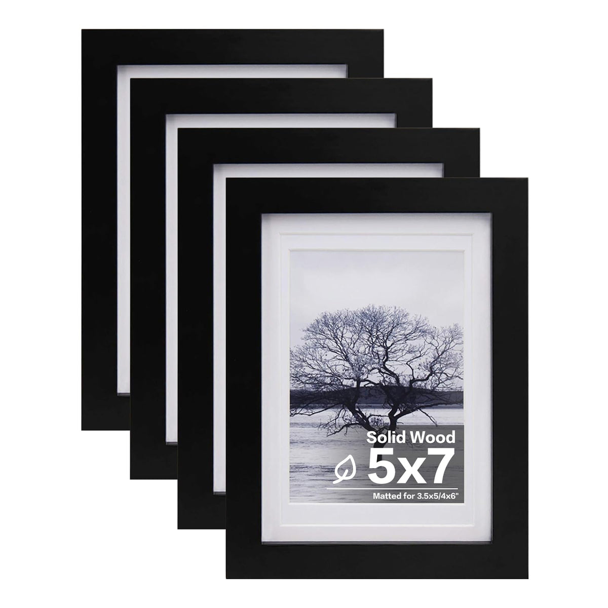 Egofine front view black wood frame with plexiglass for 5x7 photos.