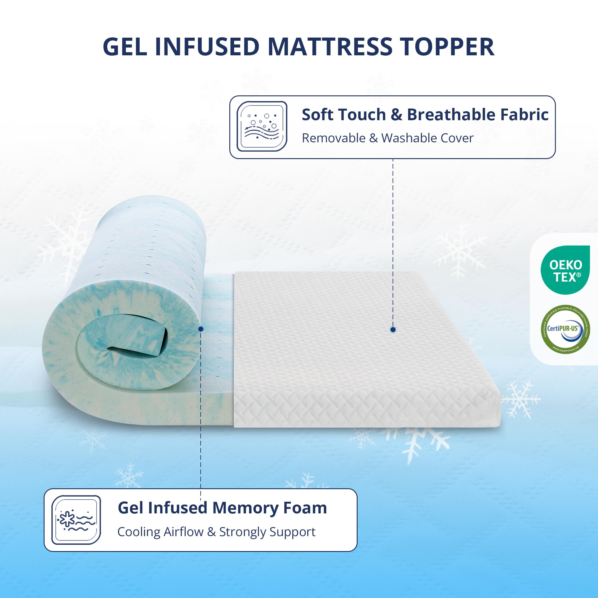 EGOHOME topper king size with removable cover for easy cleaning and freshness.